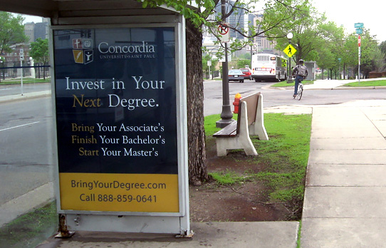 Picture of transit shelter advertising for Concordia University