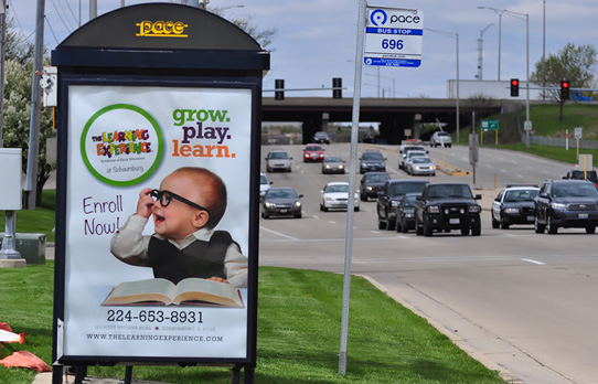 Image of transit shelter advertising used to reach a local audience