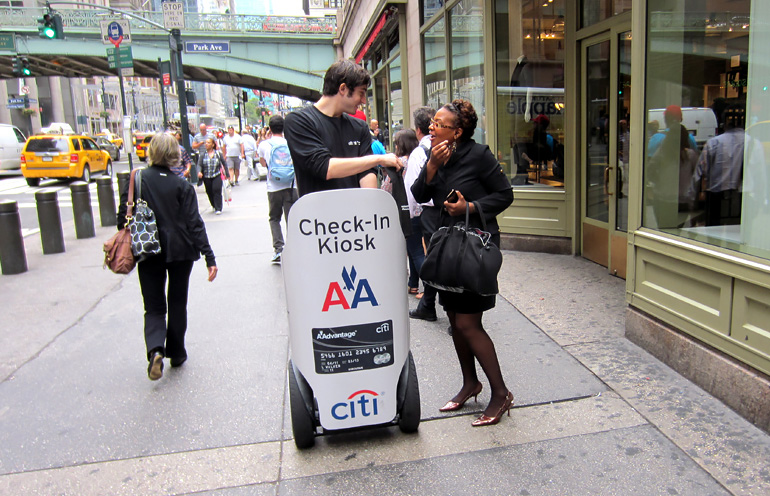 Image of Segway advertising in New York being used to engage with pedestrians