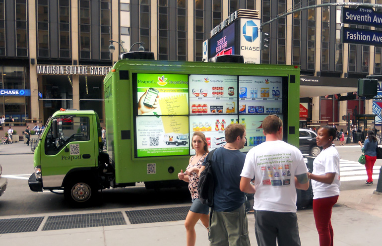 Image of digital mobile billboard in front of Madison Square Garden in New York