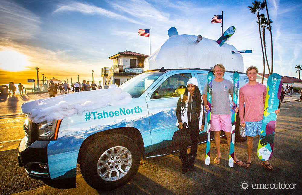 A wrapped car with advertising for North Lake Tahoe resort