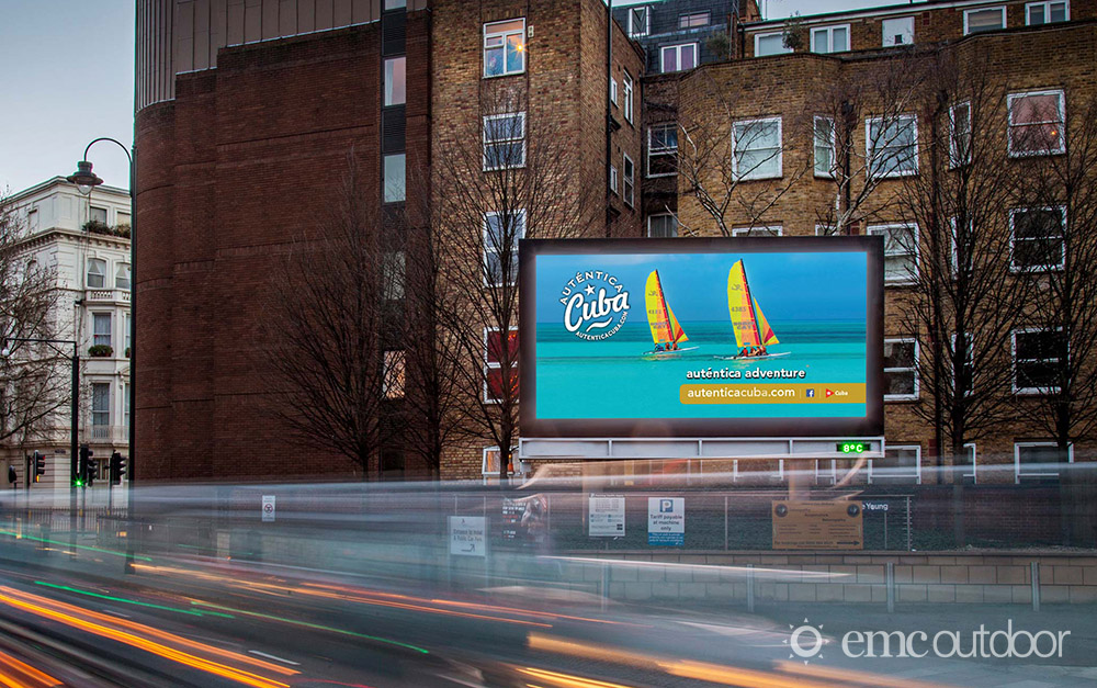 A digital billboard with advertising for a tourist destination