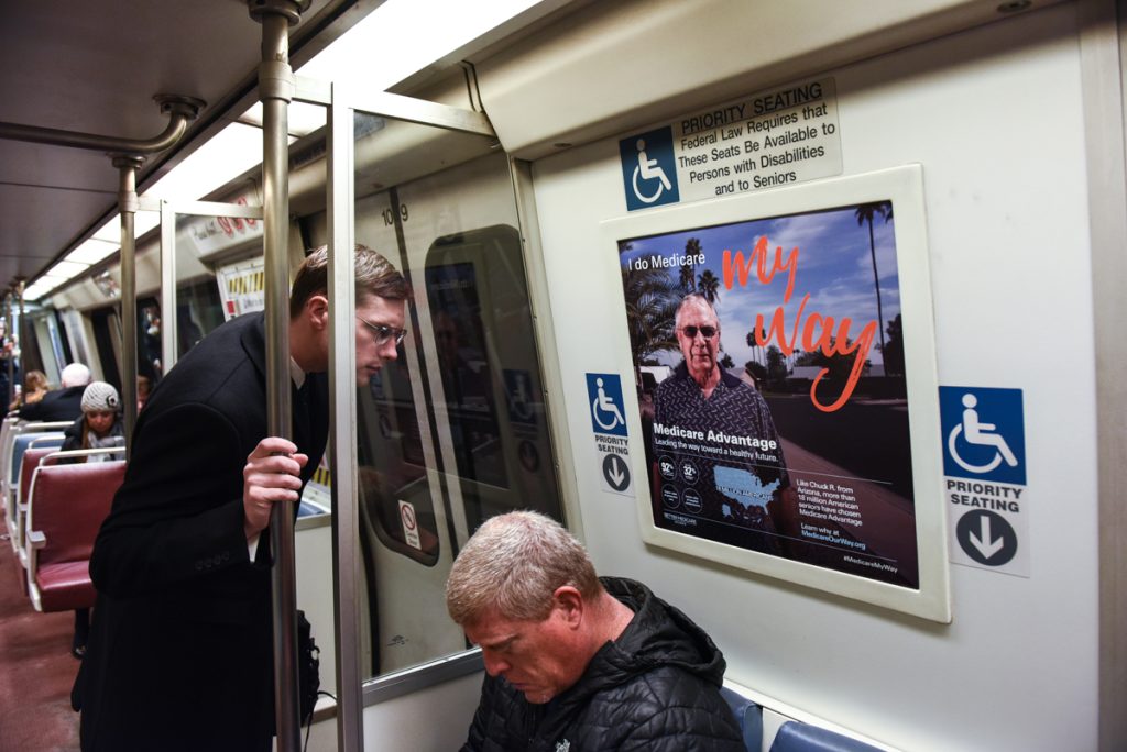 political advertising on subway car