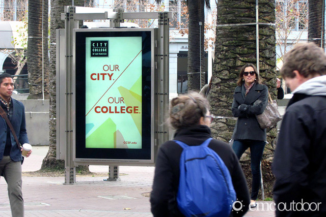 Transit shelter ads for reaching prospective students with out of home media