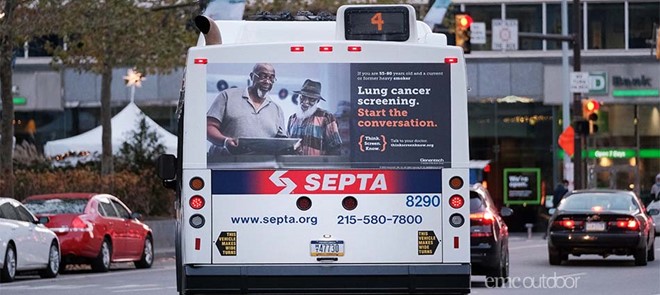 image of bus advertising, reaching patients with out of home media to promote screenings