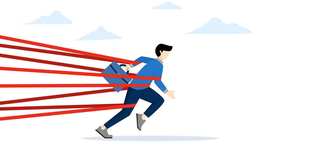 an image showing how red tape can hold back progress