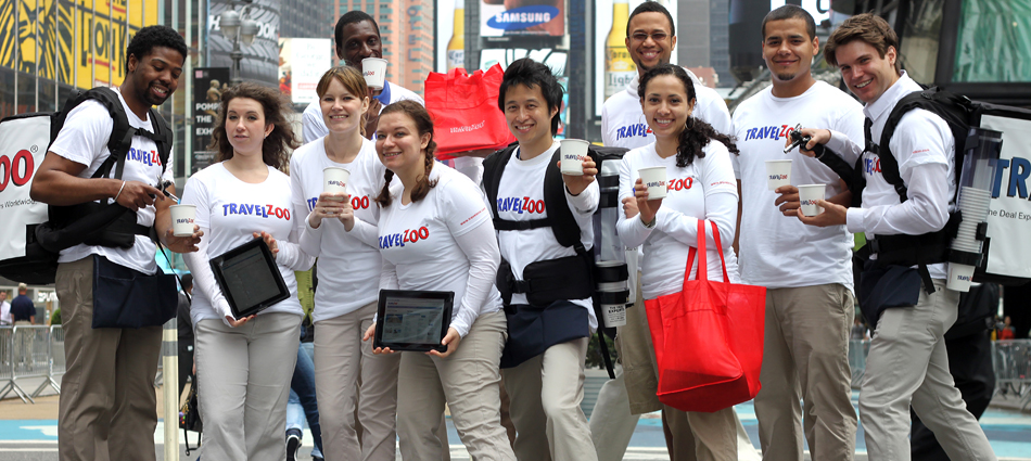 Handing out coffee & cookies in Times Square with TRAVELZOO!