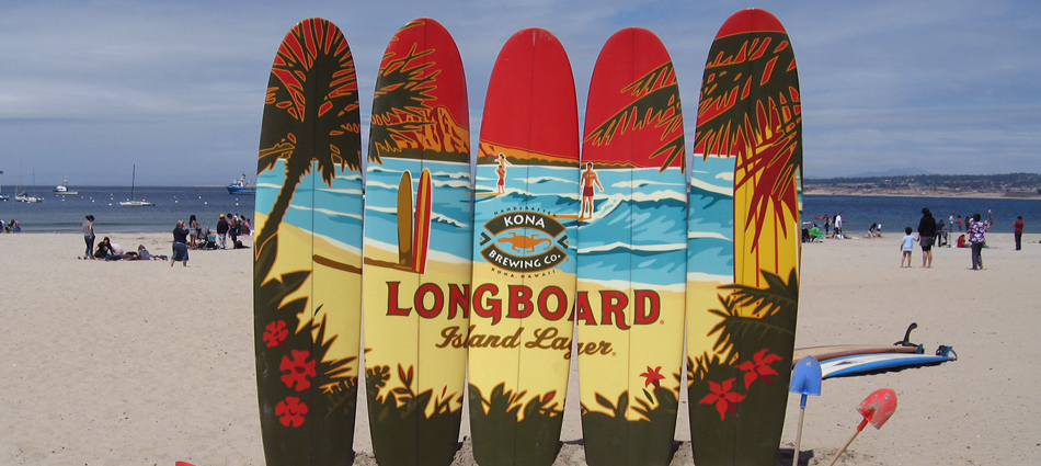 Reaching consumers at the beach with a wall of branded surfboards