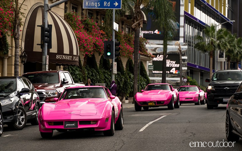 Corvettes driving through hollywood