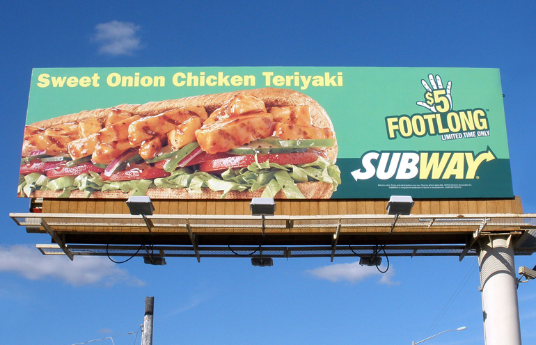 Image of billboard advertising used by a national restaurant chain to drive traffic to local stores
