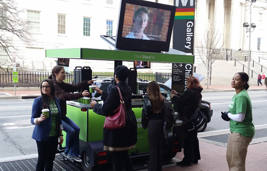 Image of mobile coffee cart advertising in Washington, DC