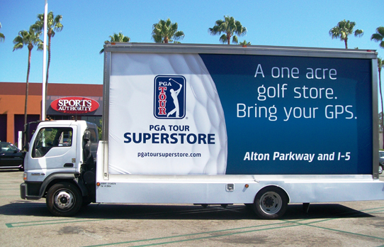 Image of mobile billboard advertising for PGA Tour Superstore