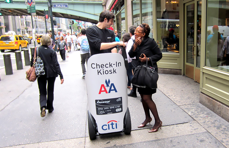 Image of Segway advertising engaging with pedestrians in New York City