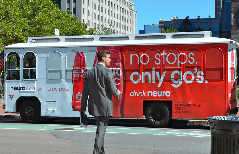 Image of a wrapped trolley in Boston